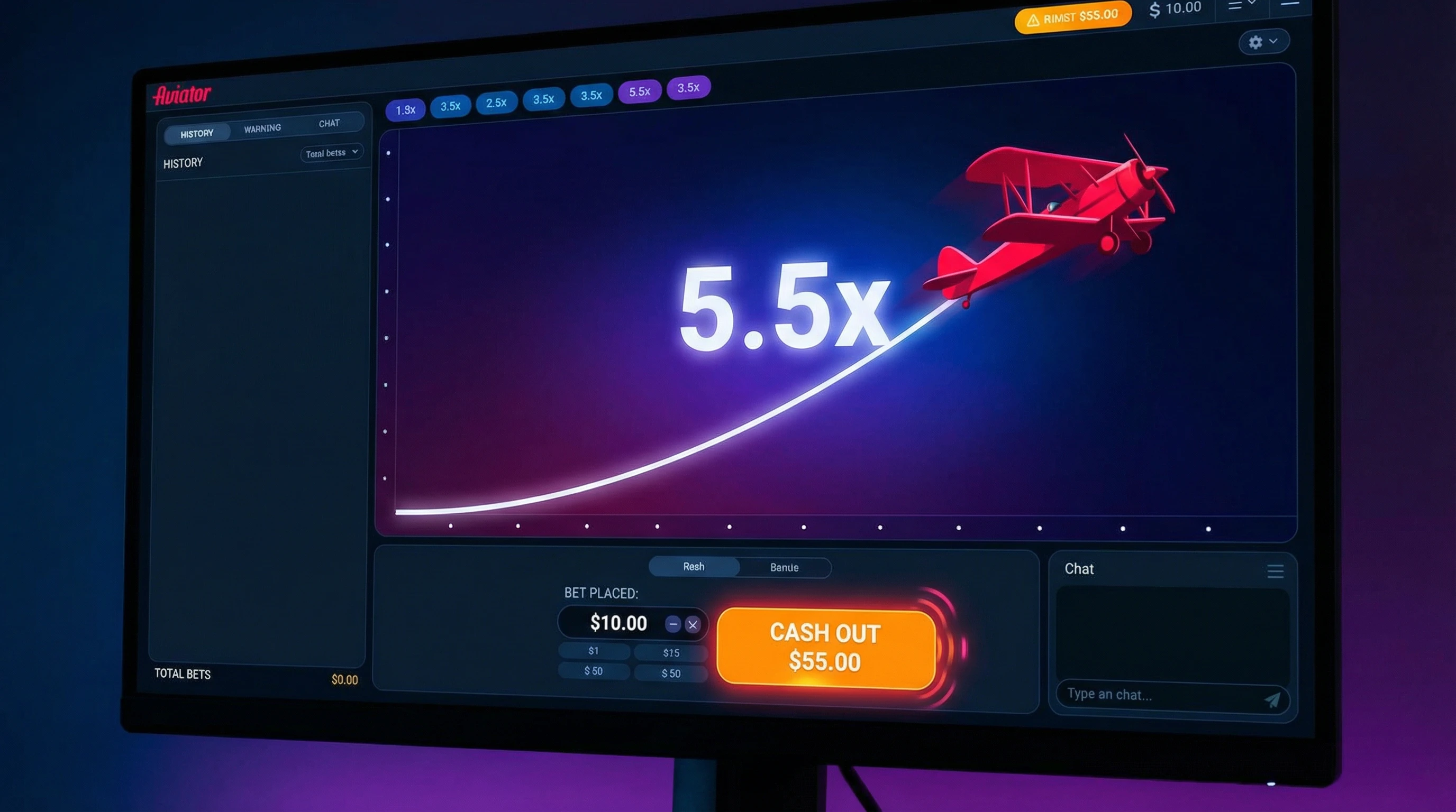 Juego Aviator con multiplicadores